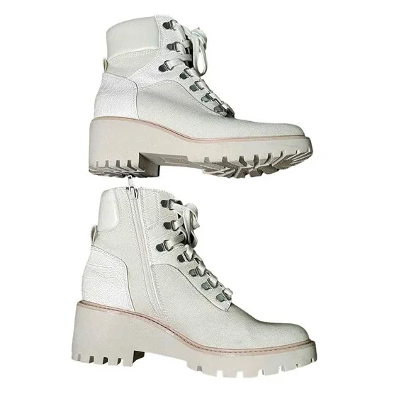 Dolce Vita Hank Canvas Chunky Heel‎ Combat Boots Lace Zip Creme Size 8.5 - Picture 7 of 10